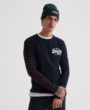 Superdry Vintage Logo Linear Hosszú Ujjú Férfi Pólók Sötétkék | QLRNT6032